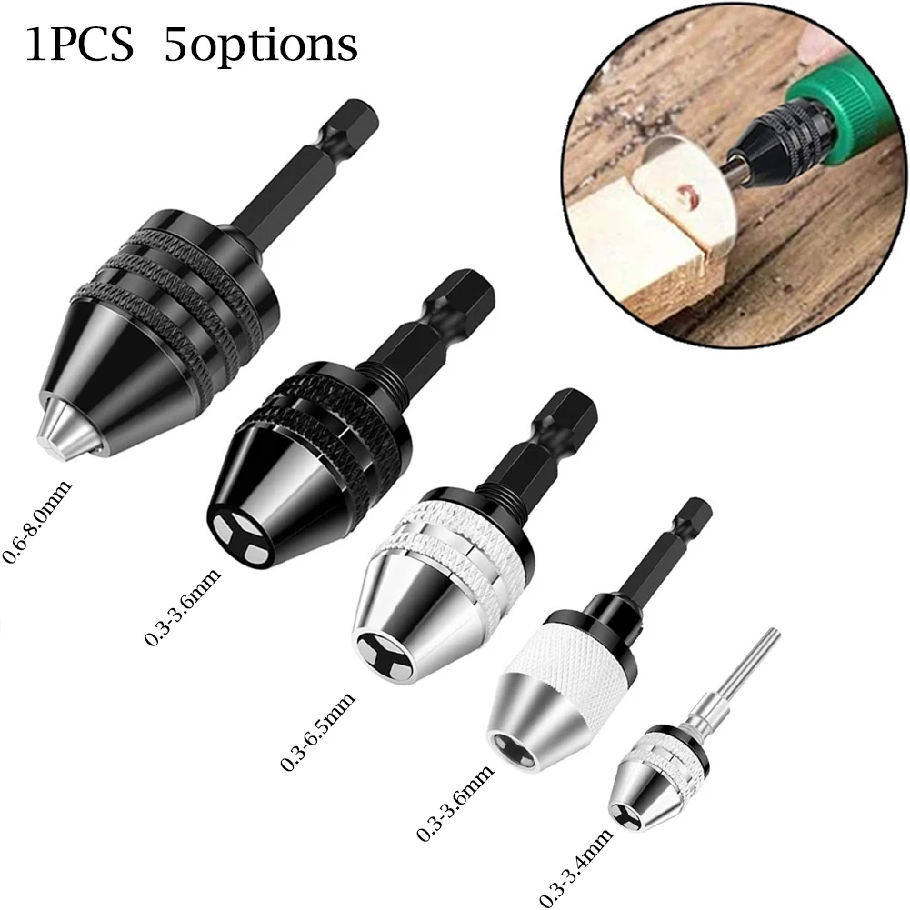 Mini Keyless Drill Chuck Self-Tighten Electric Drill Bits Collet Fixture Tools 1/4 Hex Shank Quick Change Adapter Converter