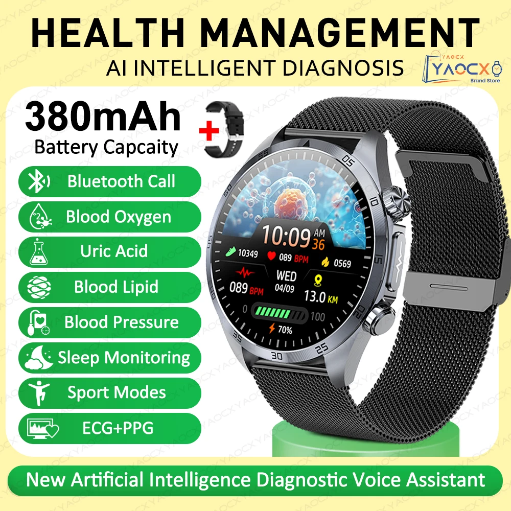 2026 Gloednieuwe upgrade Gezondheidscheck Smartwatch ECG Bloedlipiden Urinezuur Lichaamsvet Sport Waterdichte Smartwatch Voor Mannen en Vrouwen