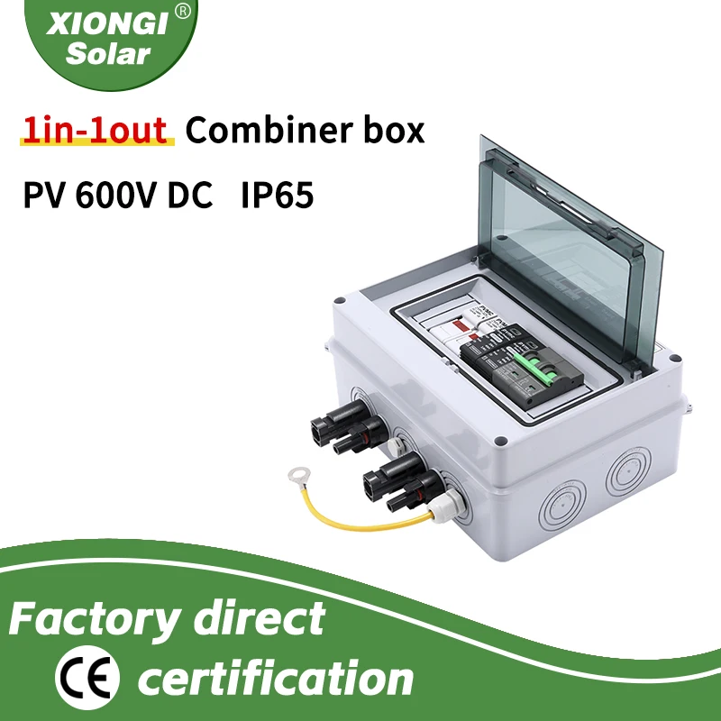 XIONGISOLAR Solar photovoltaic PV Combiner Box With Lightning Protection 1 input 1 out DC 600V Fuse MCB SPD Waterproof Box IP65