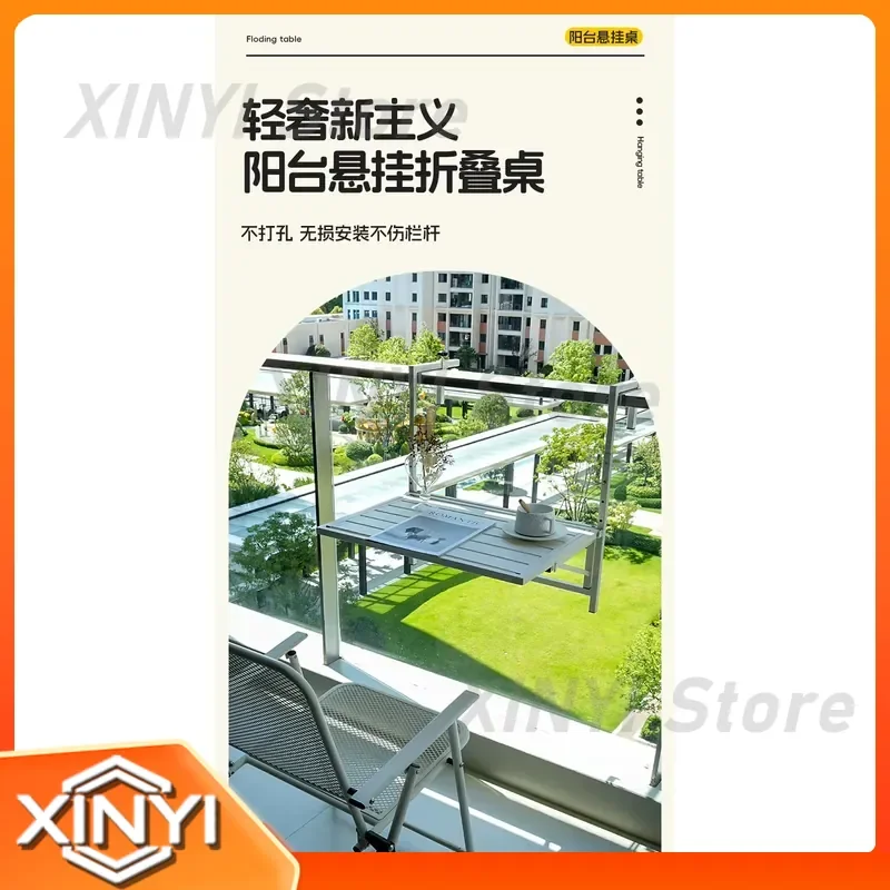 Folio Hanging Table for Balcony Railing Foldable Portable Outdoor Table Rust Proof Sun Resistant Hanging Desk for Small