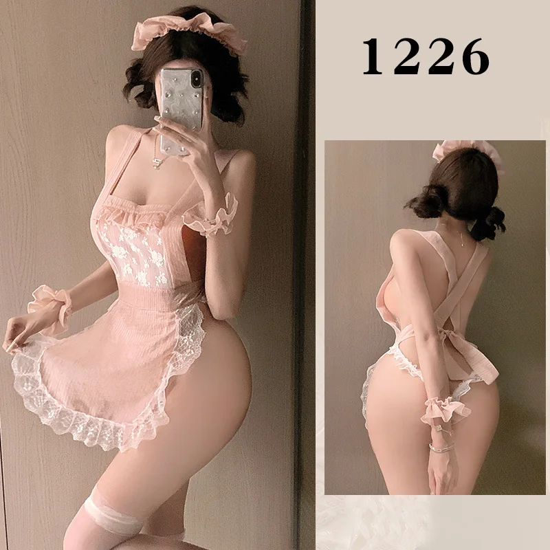 

Комплект сексуального кружевного нижнего белья для горничной с чистым и соблазнительным дизайном, небольшим усилением бюста, открытой спиной и чувственным