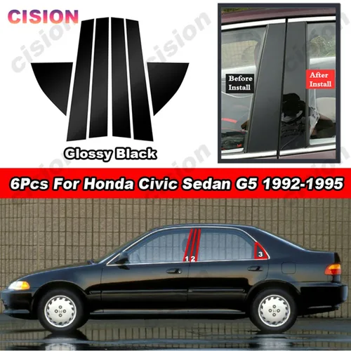 Cubierta de fibra de carbono para puerta de coche, embellecedor de efecto espejo para Honda Civic Sedan G5, color negro cromado, columna central B C