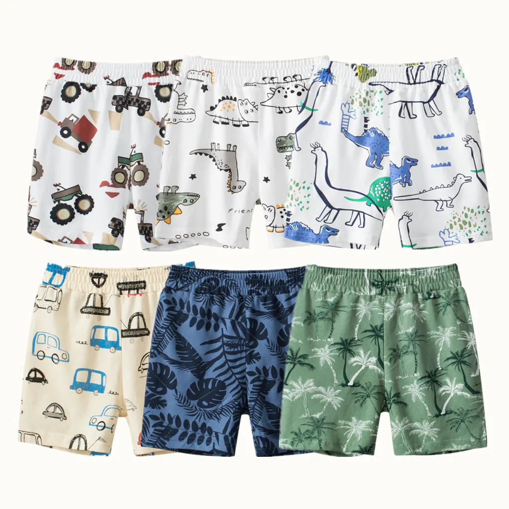 2023 Summer Kids Car Dinosaur Cartoon Shorts for Boy 100% Pure Cotton Children Girls Sports Casual Half Pants for Ages 1-9 Kids