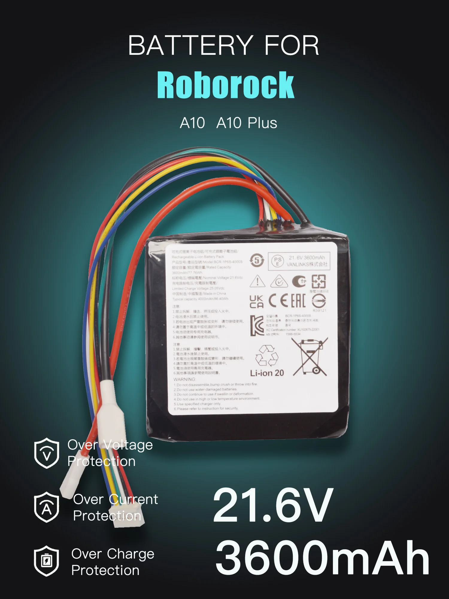 

21.6V 3600MAH For Lithium Battery of RoborockA10 A10 PLUS Vacuum Cleaner