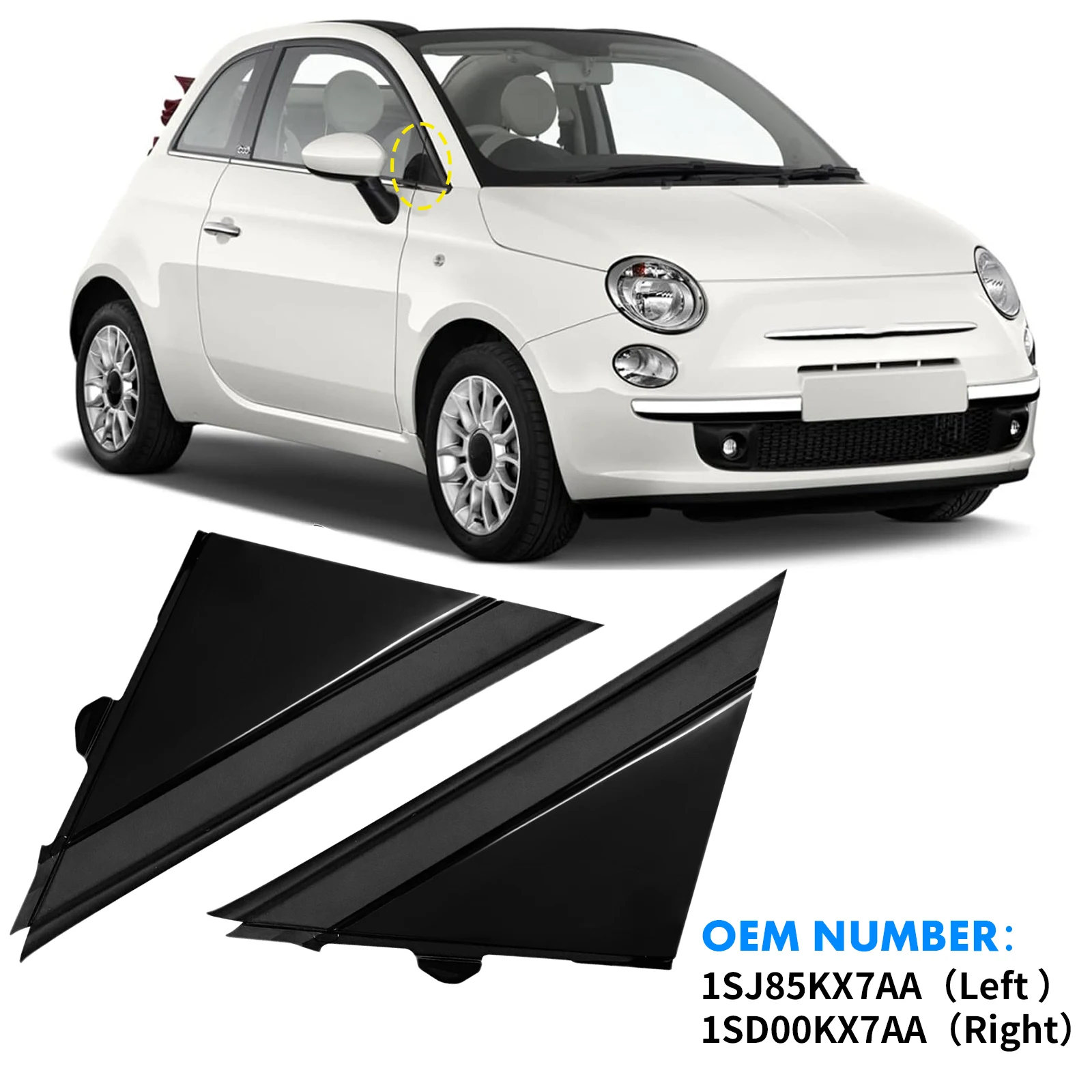 Molding Door Mirror Triangle plate Cover For FIAT 500 2012-2019 Flag Cover Front Window A-pillar Triangle 1SH17KX7AA 1SH16KX7AA