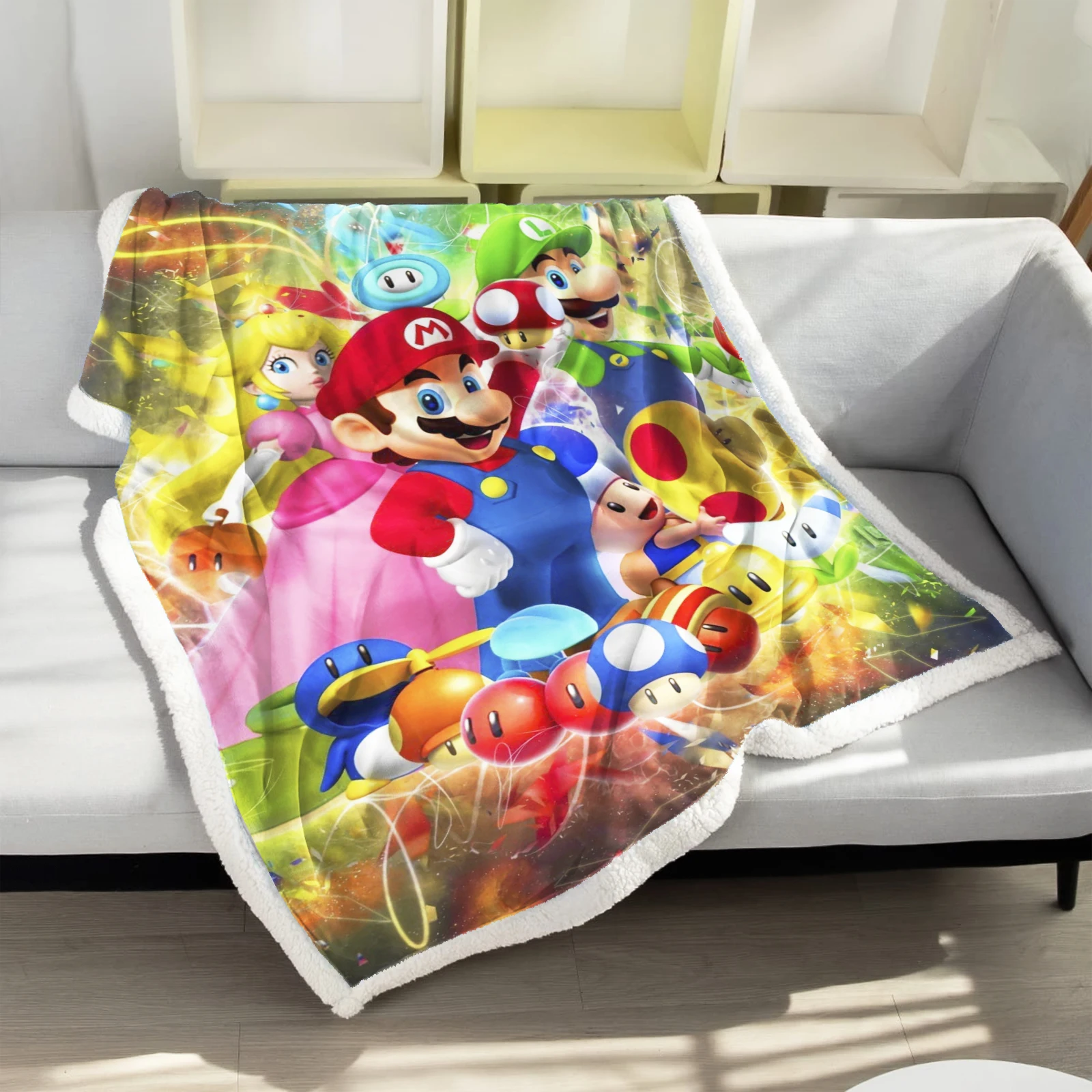 

Cartoon Flannel Blankets Mario Game for Children Cute Printing Nap Kawaii Furry Soft Throws Gifts for Girls