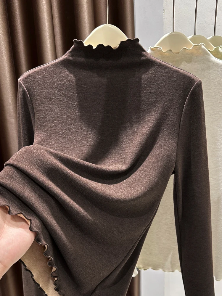 

Double-Sided Thiened Camere Women's T-irt f-High Collar Inner Wear Earlet Simple Sle Long Sve Classic Color