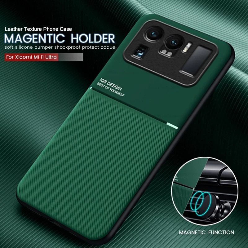 xiomi mi11 ultra case leather texture magnetic car holder phone covers for xiaomi mi 11 ultra 2021 soft silicon shockproof coque