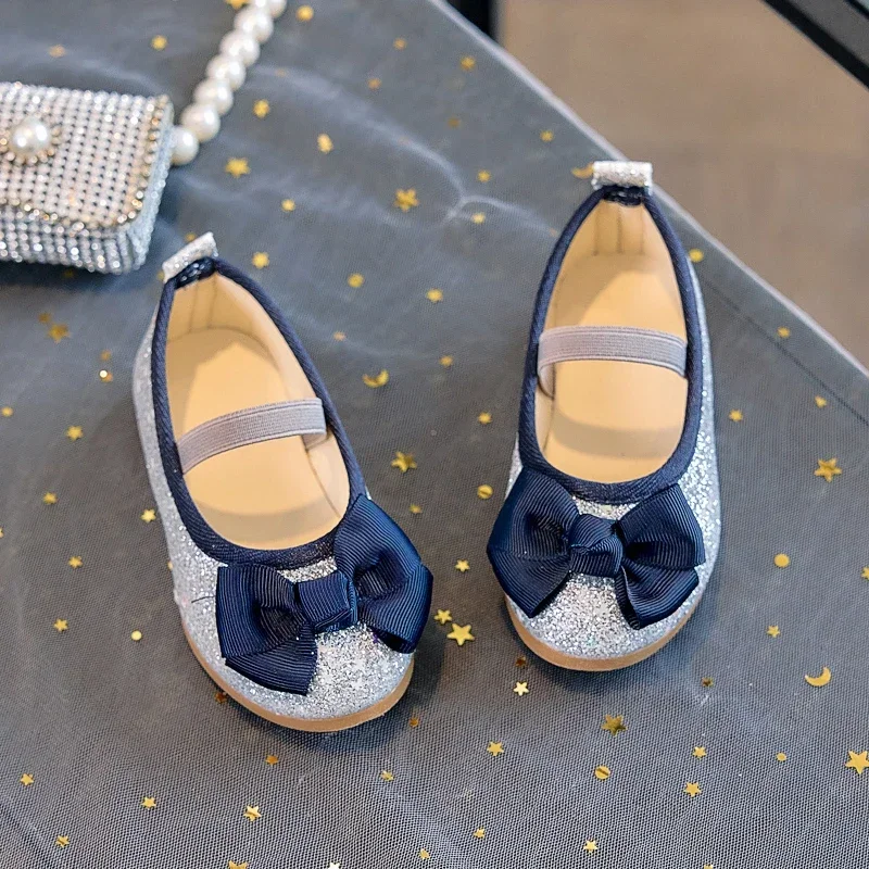 

Girls Dress Shoes Elegant Simple Bows Kids Princess Shoes Wedding Party 2025 New Fashion Children Dance Shoes Pu Leather Slip-on