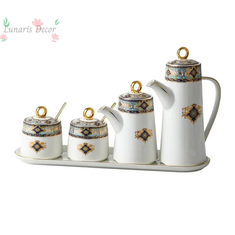 Household Kitchen Seasoning Tank Oil Pot Combination Soy Sauce Bottle Vinegar Bottle Seasoning Luxury Shelf Set