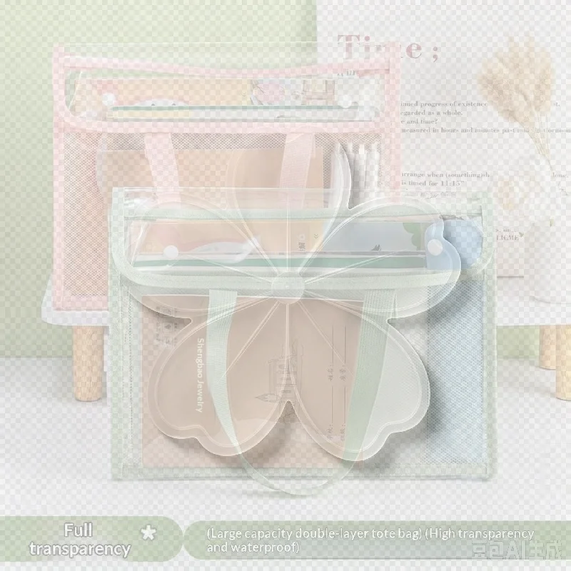 Large Capacity Portable Transparent Waterproof Handheld Folder, Expandable File Storage Bag, PVC Self-adhesive File Bag