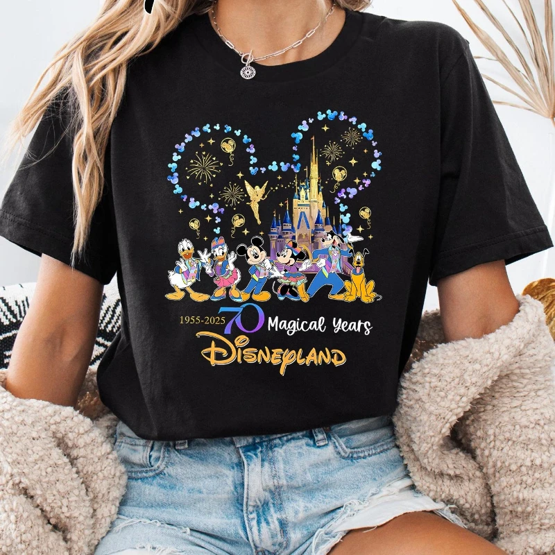 Camiseta de Disney para mujer, camiseta del 70 aniversario del Parque de París, camiseta para mujer, novedad de verano, ropa de calle de gran tamaño para parejas Unisex