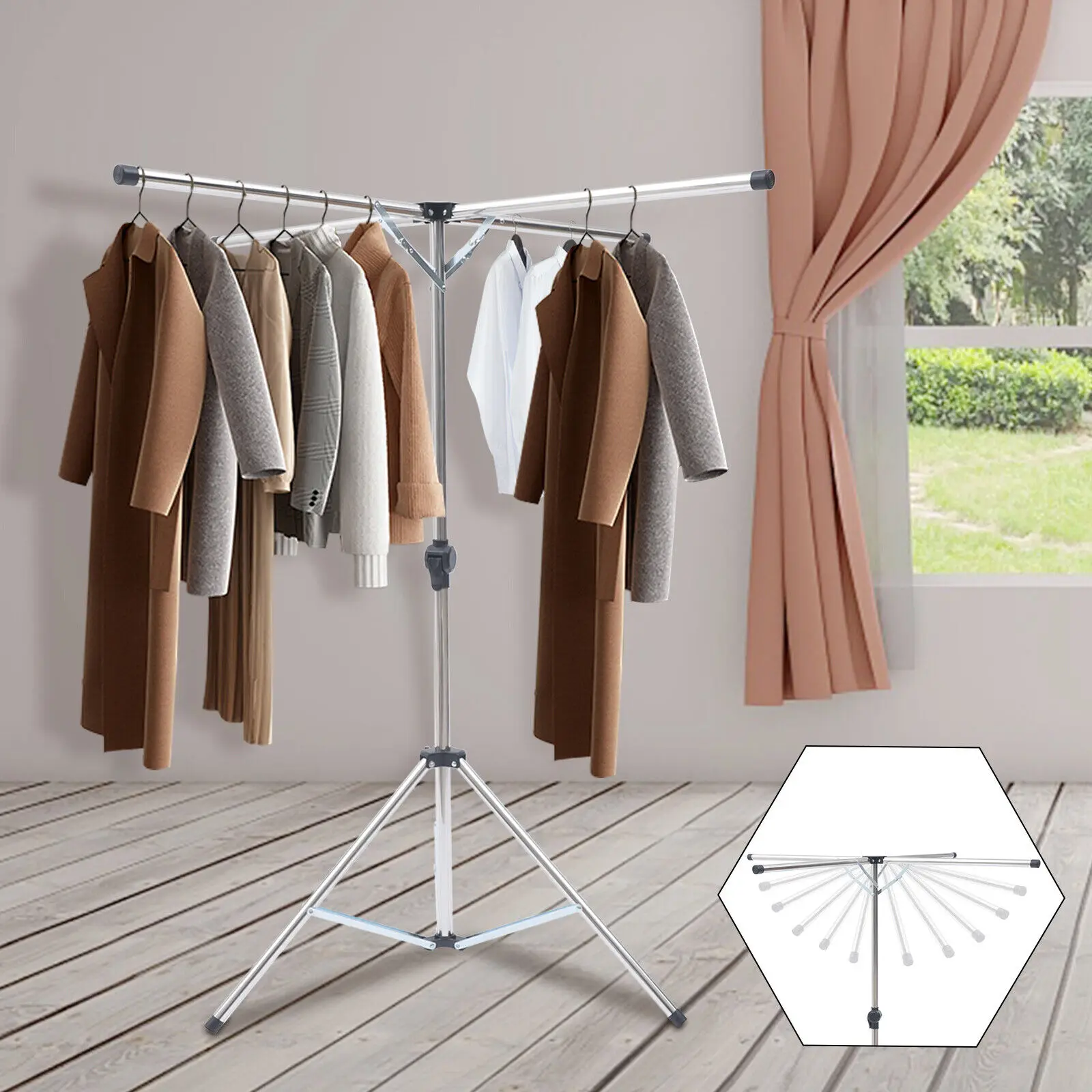 

Folding Laundry Drying Rack Portable Foldable Clothes Dryer Hanger Coat Storage Tripod Stand Home Organizer