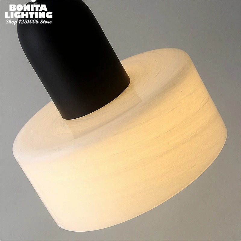 

Modern Marble Glass Pendant Light - Black Wrought Iron Hanging Lamp with Textured Shade for Kitchen Island & Bedroom Lighting