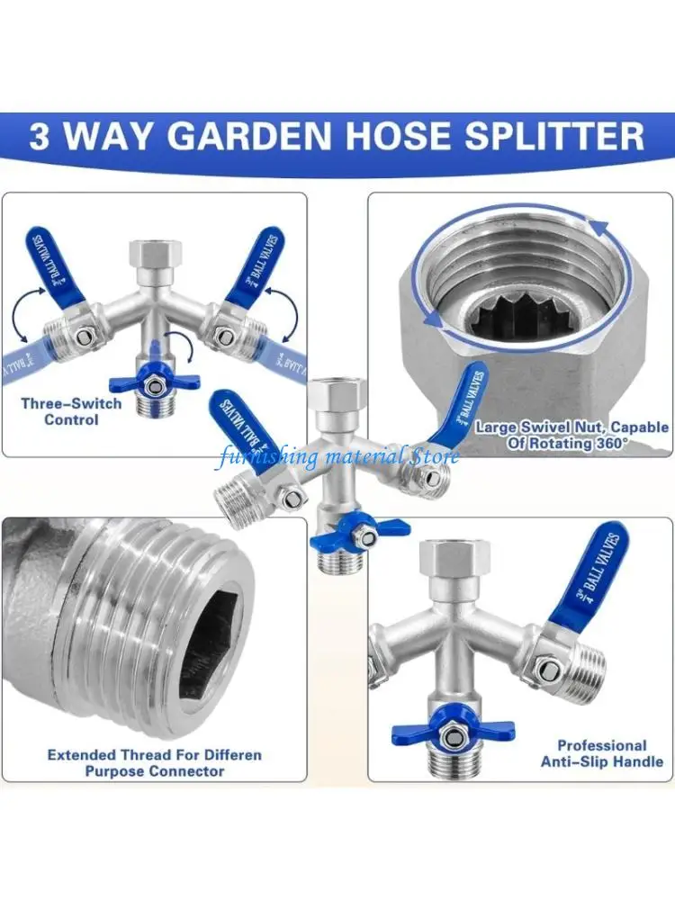 

Y5GD Corrosions Resistant 3 Port Water Faucet Distributor With Ergonomic Handle Garden Hose Connector for Easy Flows Control