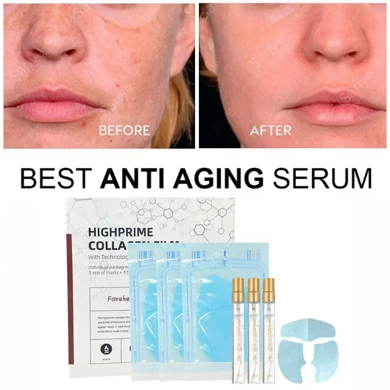 Women Anti-aging Essence Set Effective Anti-wrinkle Serum Soluble Collagen Masks Face Filling Stickers Absorbable Forehead Mask