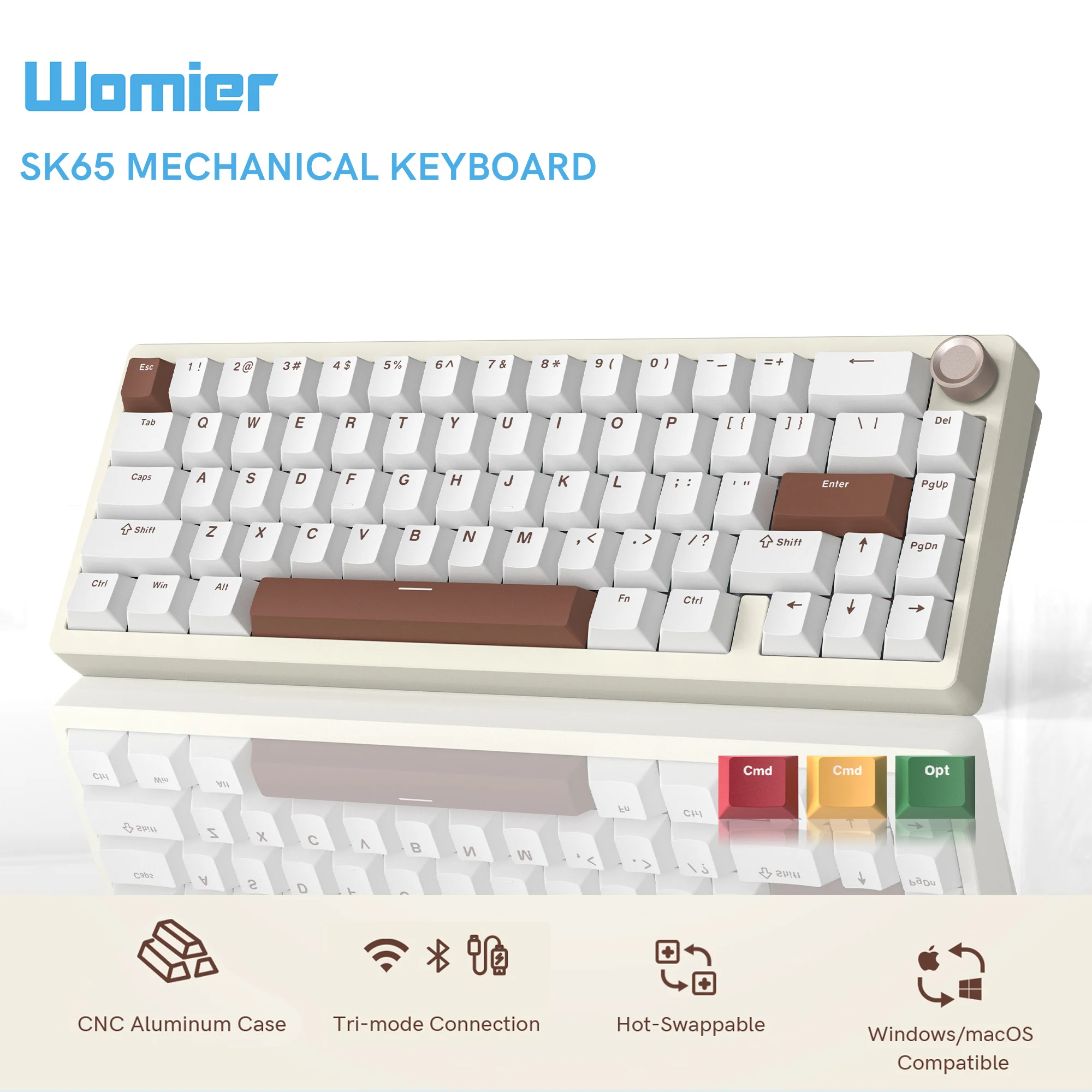 

SK65 Retro Milk White Custom Hot Swappable Tri-Mode RGB Backlit Gamer Keyboard Aluminium Mechanical Gaming Keyboard for Mac Win