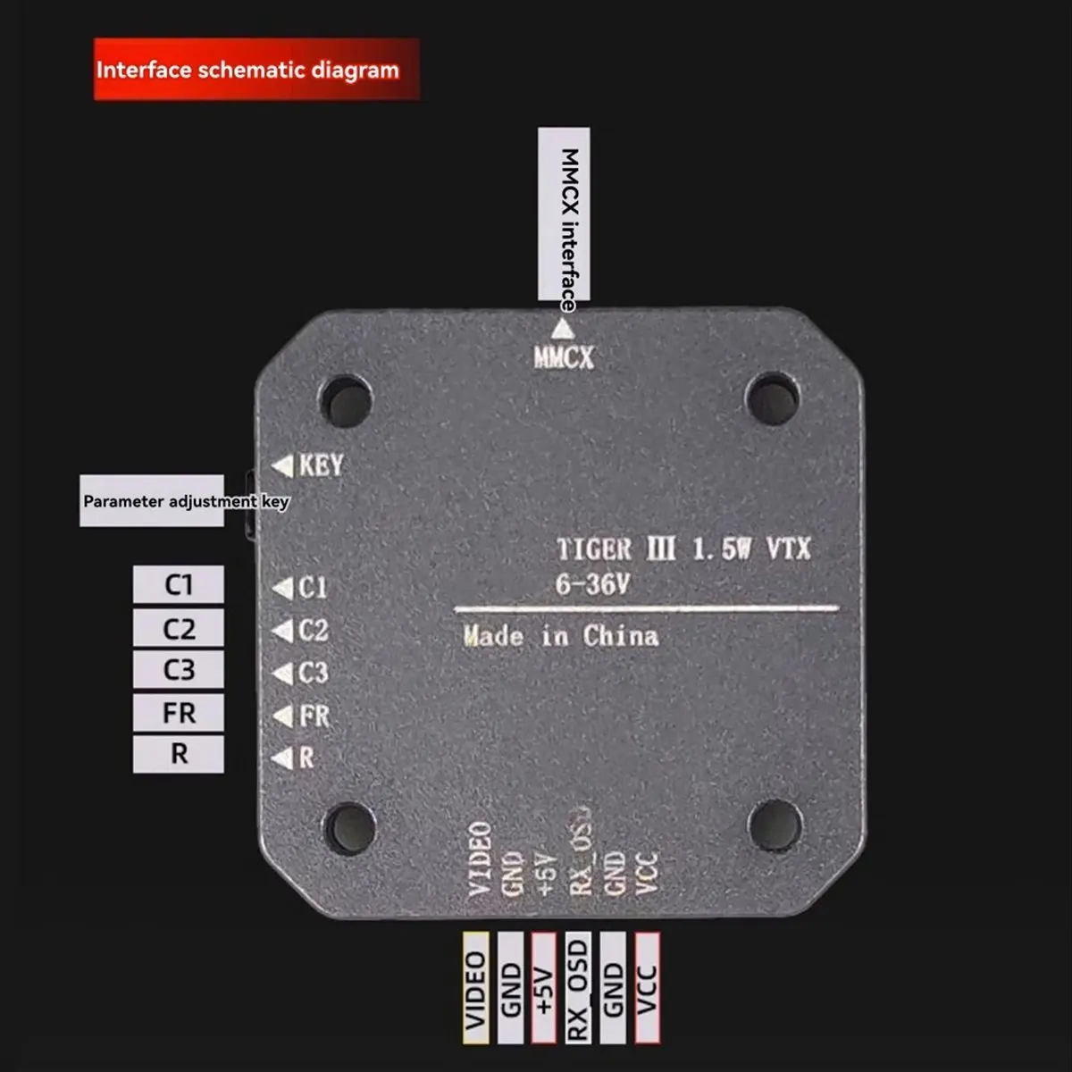 

Dynamic FPV 5.8G 1.5W VTX 40CH Video Transmitter CNC Shell 6-36V MMCX NTSC/PAL for FPV RC Drone
