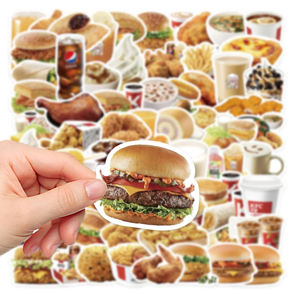 Waterproof Cartoon Sticker para Decoração, DIY Sticker, Burger, Comida, Computador, Bagagem, Mesa, Carro, Personalidade, Criativo, Atacado, Novo, 10 Pcs, 30 Pcs, 50Pcs