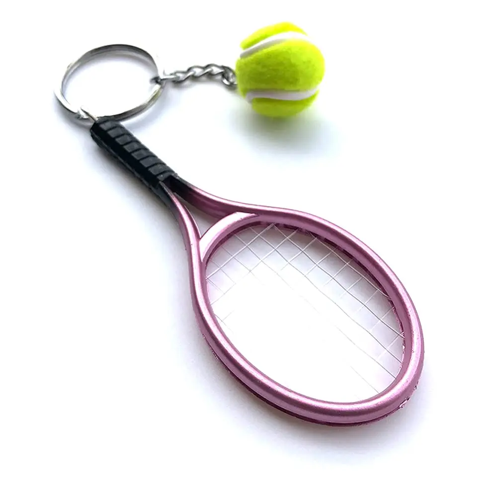 12Pcs Mini Exquisite Lightweight Tennis Racket Racquet Ball Keychains Key Rings Sport Style Split Keychains