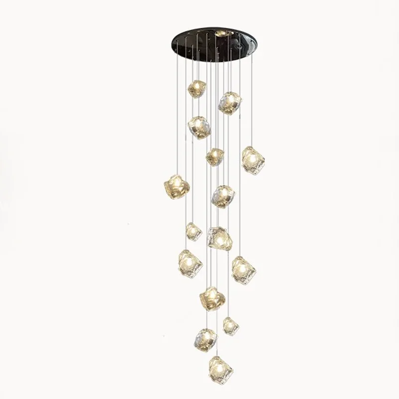 

Designer light ceiling glass chandelier, villa, stairwell pendant lamp, customisable size, stainless steel lustre, dimmable