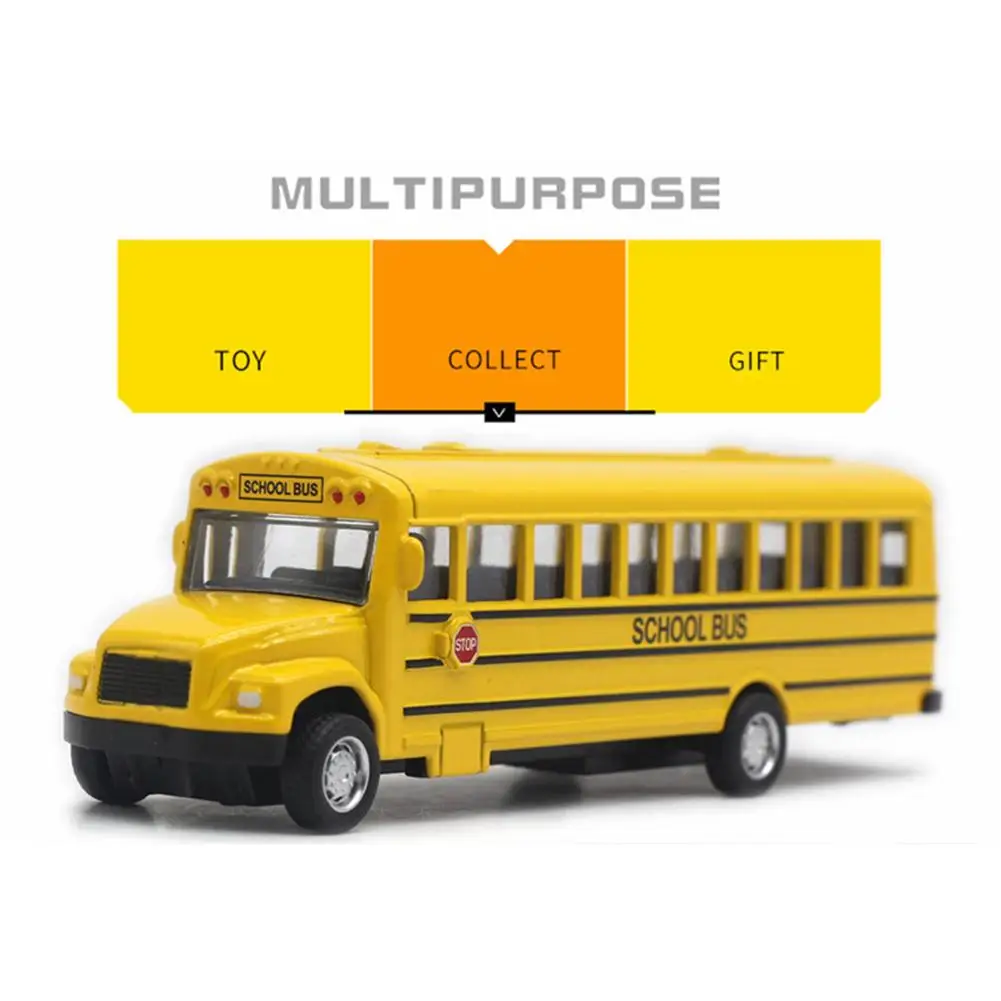 14cm 1:43 Alloy School Bus Model Yellow Children Pull Back Car Toy Decoration Boys Gift