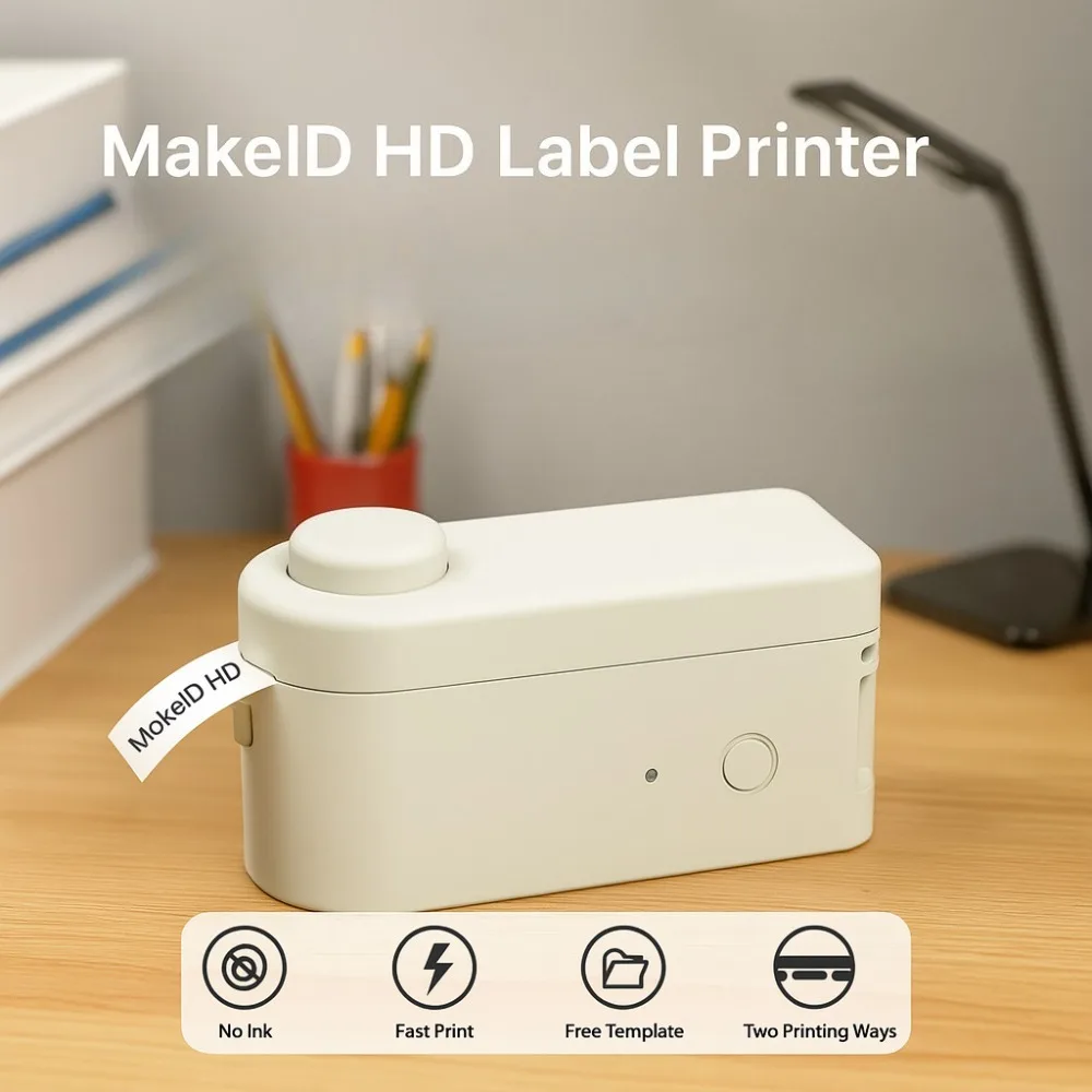 

MakeID Portable Mini Thermal Label Printer Bluetooth Wireless Label Maker Rechargeable Inkless Sticker Maker Home Organization