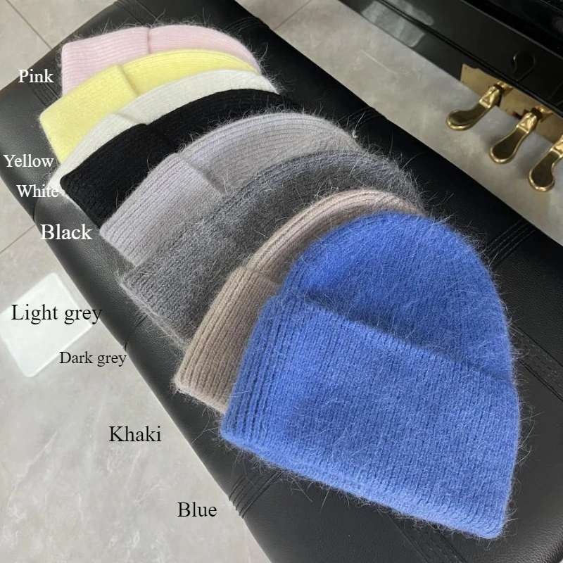 Moda ciepłe Skullies Angola futro królika zimowe czapki z dzianiny czapka damska kobiece narciarskie Outdoor ciepłe czapki z wełny kaszmirowej hurtowo