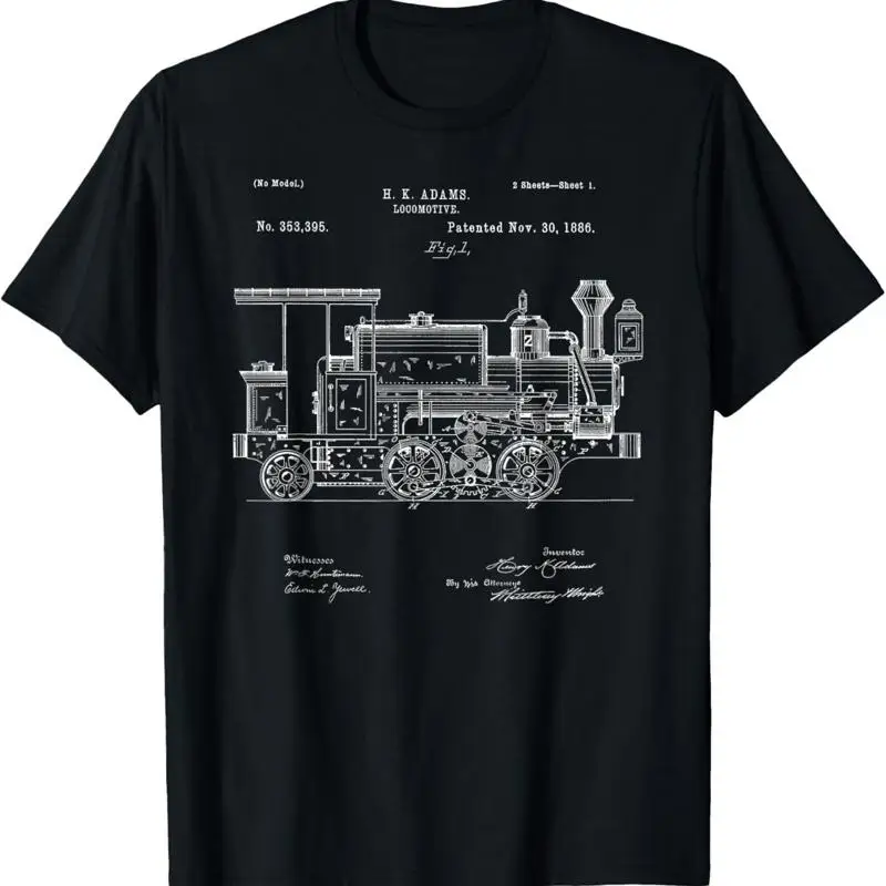 تي شيرت عتيق بطباعة براءات الاختراع 1886 قاطرة قطار البخار