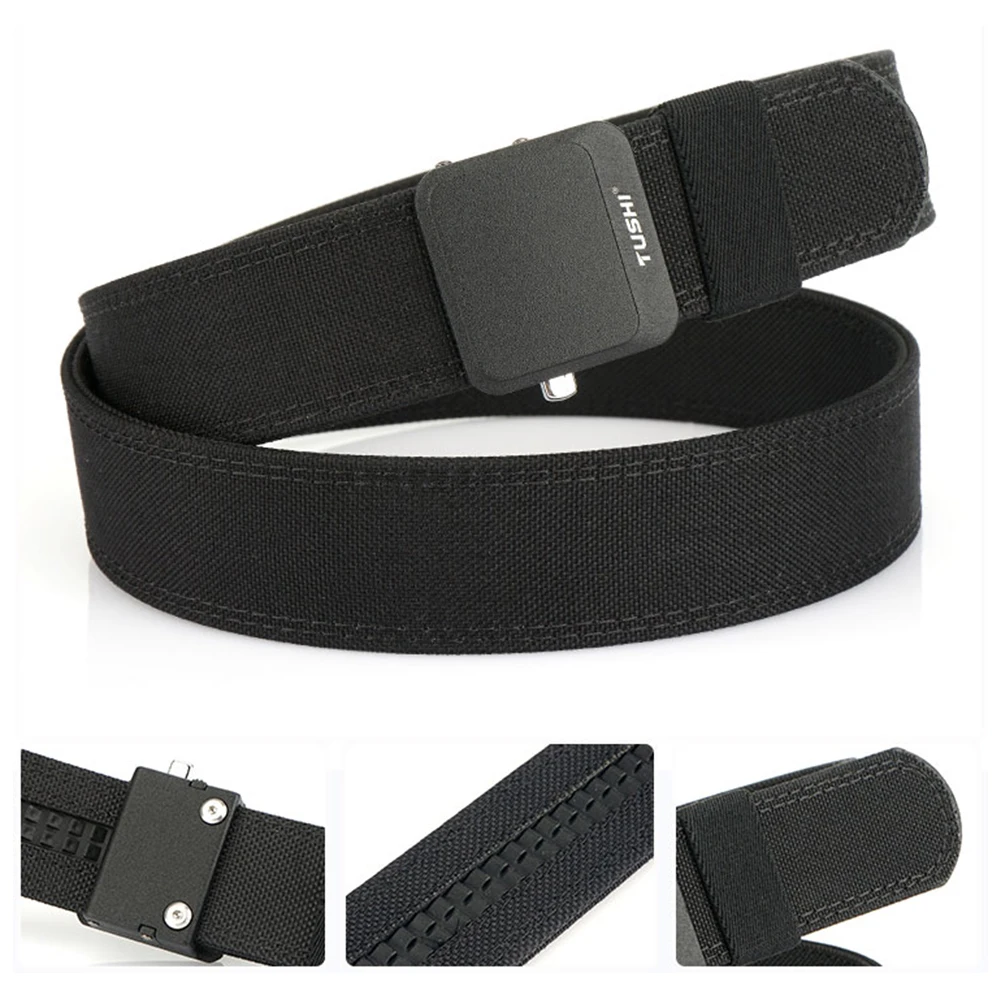 TUSHI Nylon-Hartgürtel für Herren, automatische Metallschnalle, Outdoor-EDC-IPSC-Zubehör, große Größe 120–150 cm, Militärgürtel – Detail 12