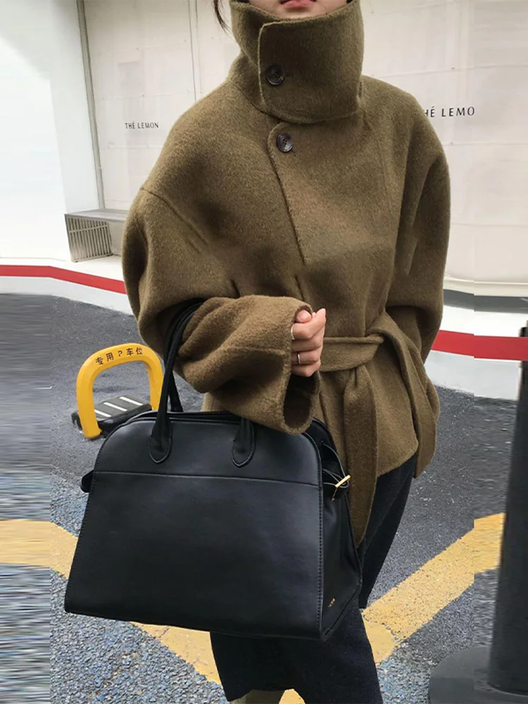 

Женская верхняя одежда на осень-зиму 2026, элегантное женское пальто с воротником-стойкой, однобортное толстое черное пальто с длинными рукавами