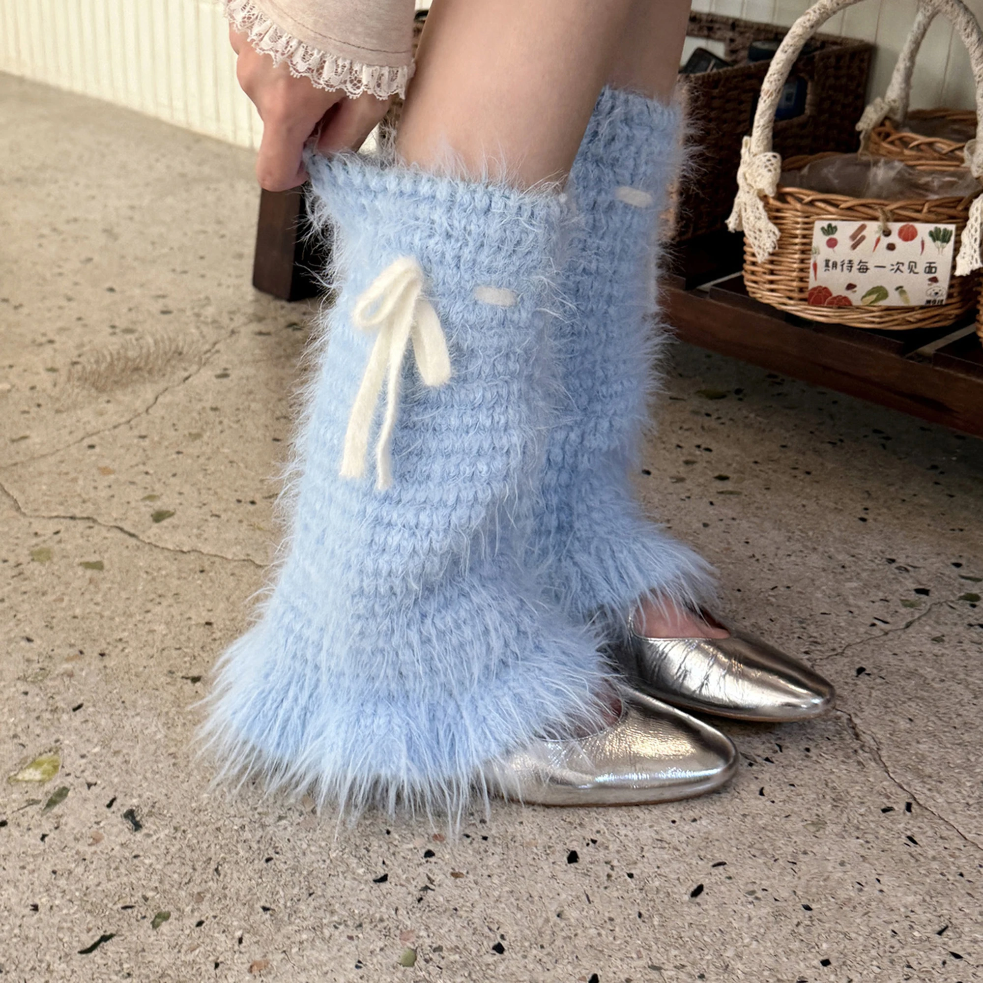 

Women s Knitted Leg Warmers Stylish Cozy Winter Boot Socks with Bow and Ruffle Detail for Cosplay Costume Party Accessory