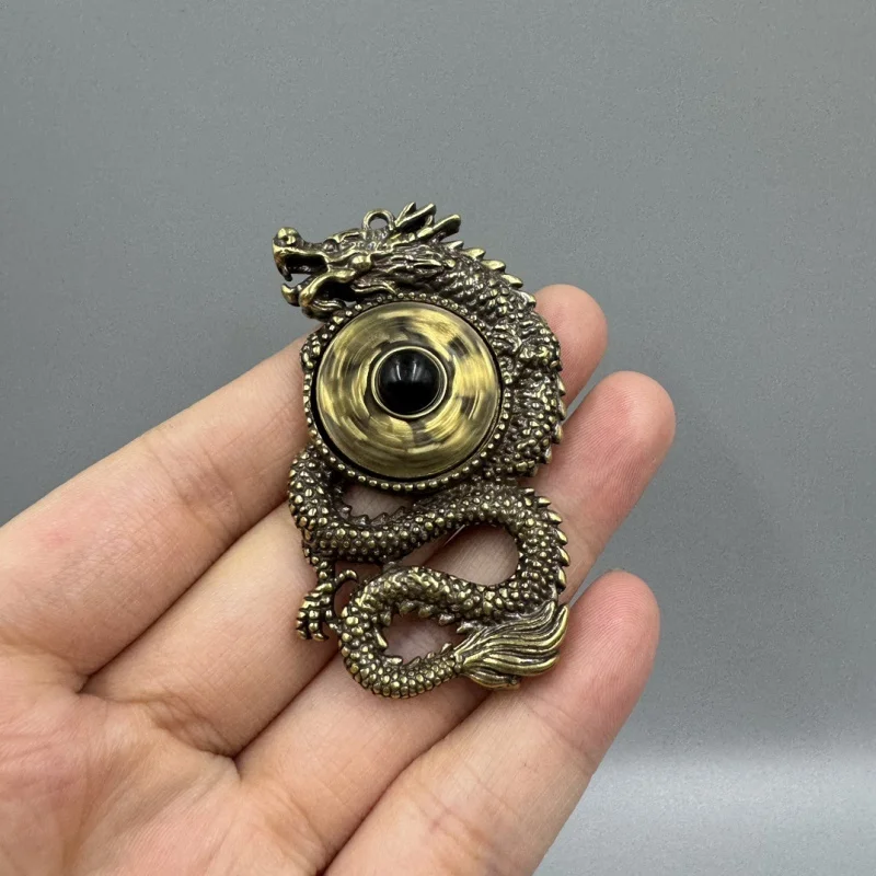 six-character mantra rotating ornament, antique collectible copper dragon decoration, pendant, keychain