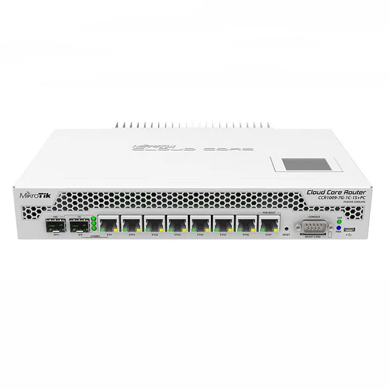 Mikrotik CCR1009-7G-1C-1S+PC Router 7xGigabit Ports, 1xCombo port (SFP or Gigabit Ethernet) 1xSFP+cage, 9 cores 1GHz CPU