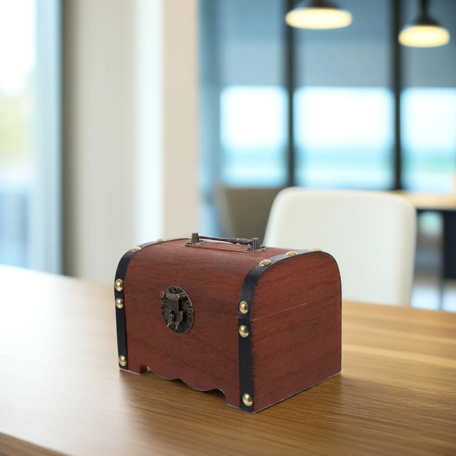 

Винтажная деревянная копилка с замком, большая емкость для денег, настольное украшение, банка для хранения монет