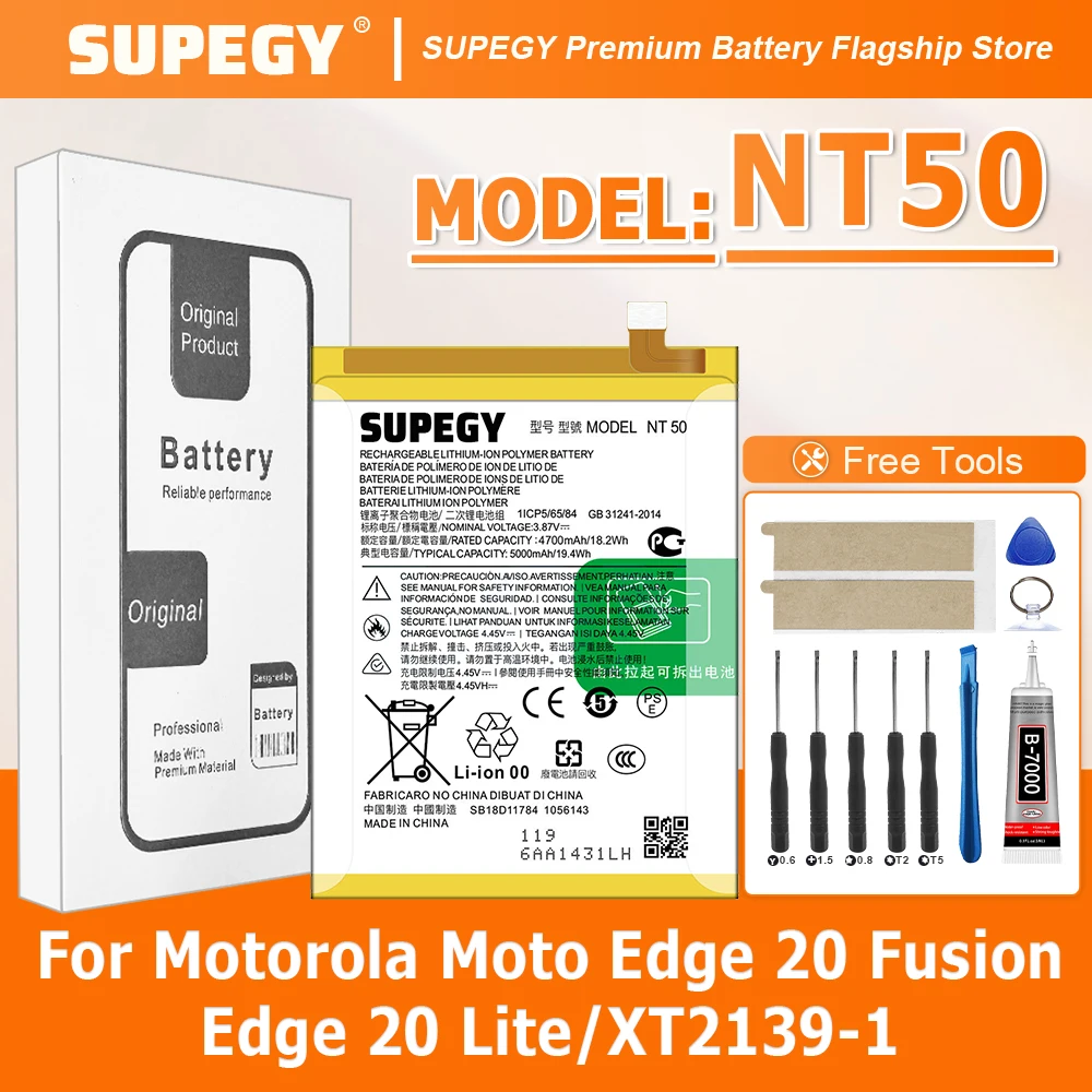 100% New High Quality NT50 Battery For MOTOROLA MOTO EDGE 20 Fusion/EDGE 20 Lite/XT2139-1 Replacement Battery Bateria+Free Tools