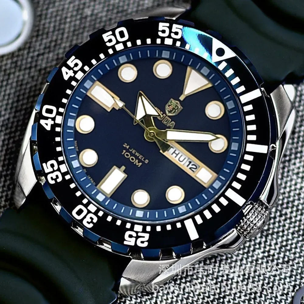 Orologio al quarzo da uomo serie Submariner quadrante da 45 mm con movimento Miyota calendario settimanale luminoso cinturino in acciaio e silicone 3ATM