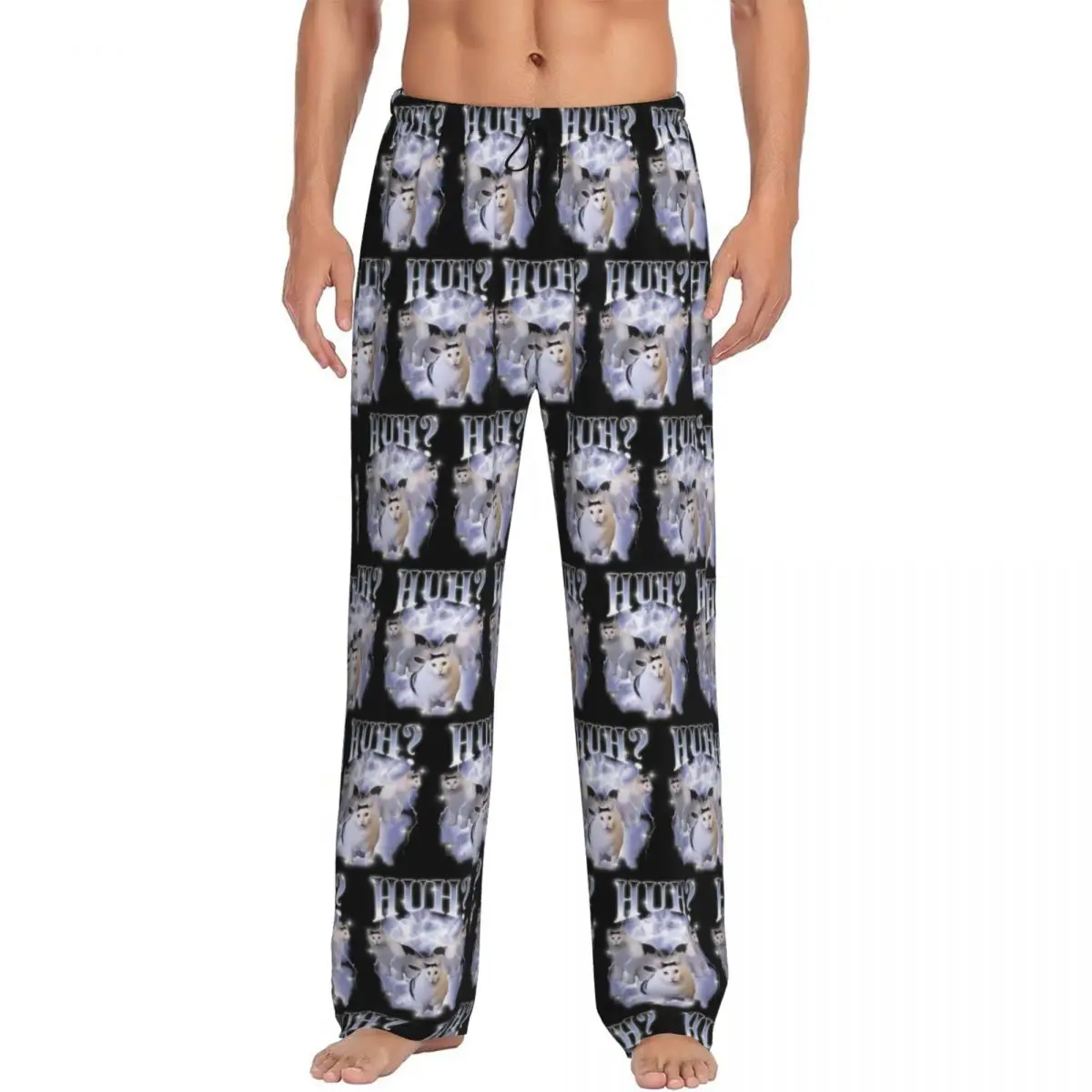 

Custom Huh Cat Chonky Ben Meme Bootleg Rap 90S Vintage Graphic Pajama Pants Men Sleepwear Sleep Lounge Bottoms with Pockets
