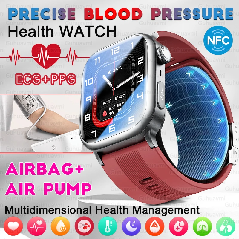 

Accurate Blood Pressure Air Pump Health Smart Watch NFC BT Call ECG+PPG 24h Heart Rate Blood Oxygen Sports Smartwatch Men Women