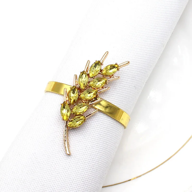 

6pcs/lot Hot Sale Napkin Ring Yellow Simulation Wheat Spike Napkin Buckle Alloy Napkin Ring wedding table decoration