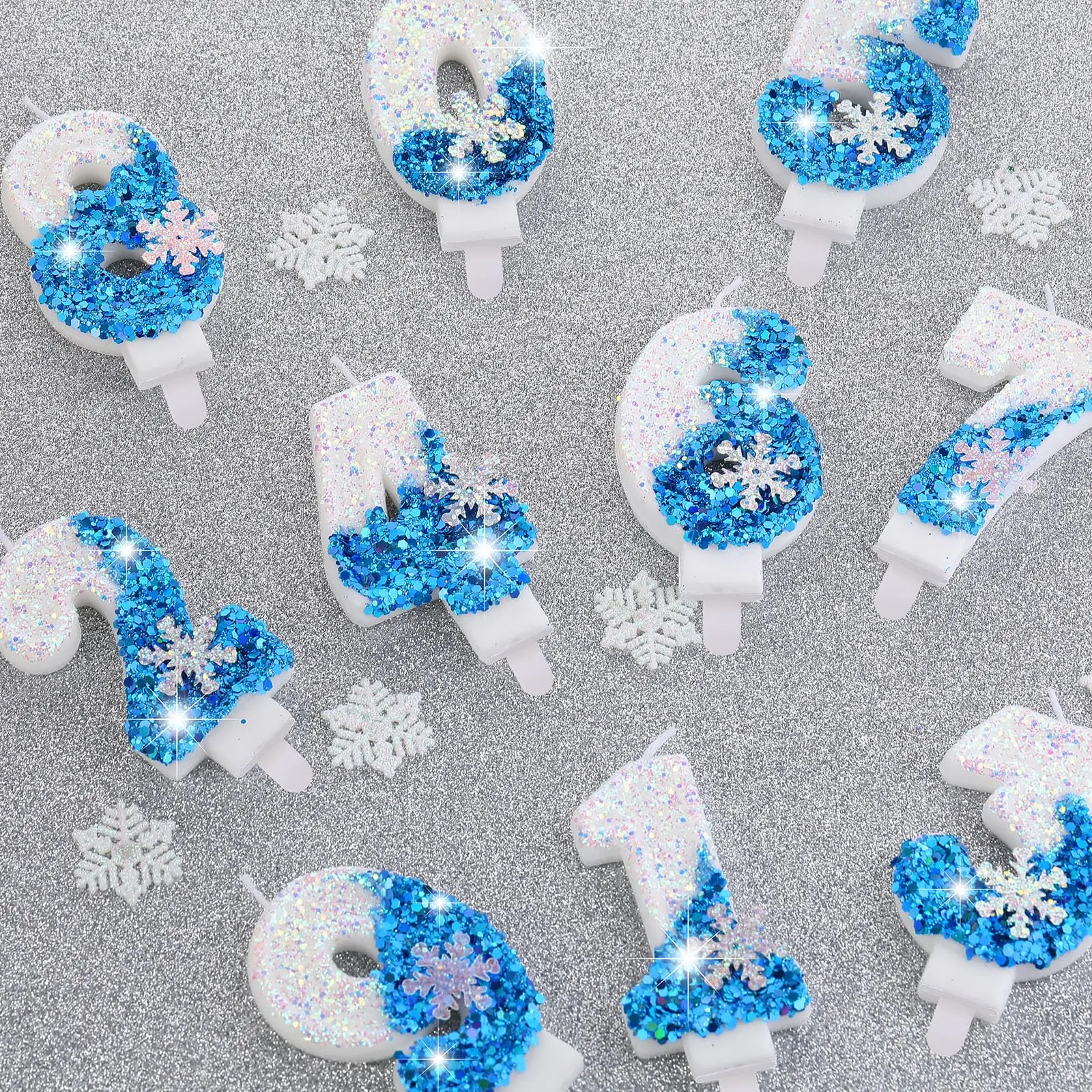 Christmas Frozen Birthday Candle for Cakes 0-9 Number Princess Disneys Candle Party Decor Snowflake Blue Candle Stands