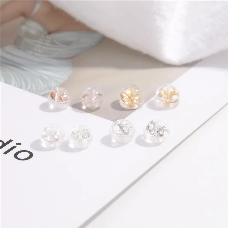ZHUKOU,6pcs S925 Sterling Silver wholesale Silicone Ear Plugs To Prevent Tremella Cap Bows Small Ear Back Simple SE2