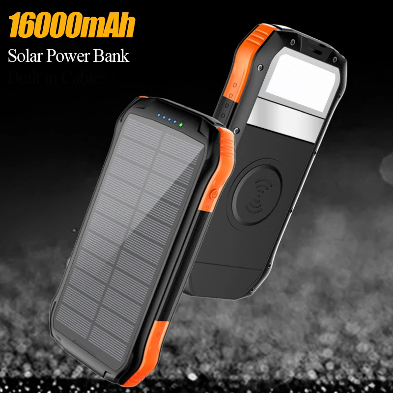 

Solar Power Bank 16000mAh Qi Wireless Charger Powerbank for iPhone 13 Pro Samsung S22 S23 Huawei Xiaomi Poverbank with LED Light