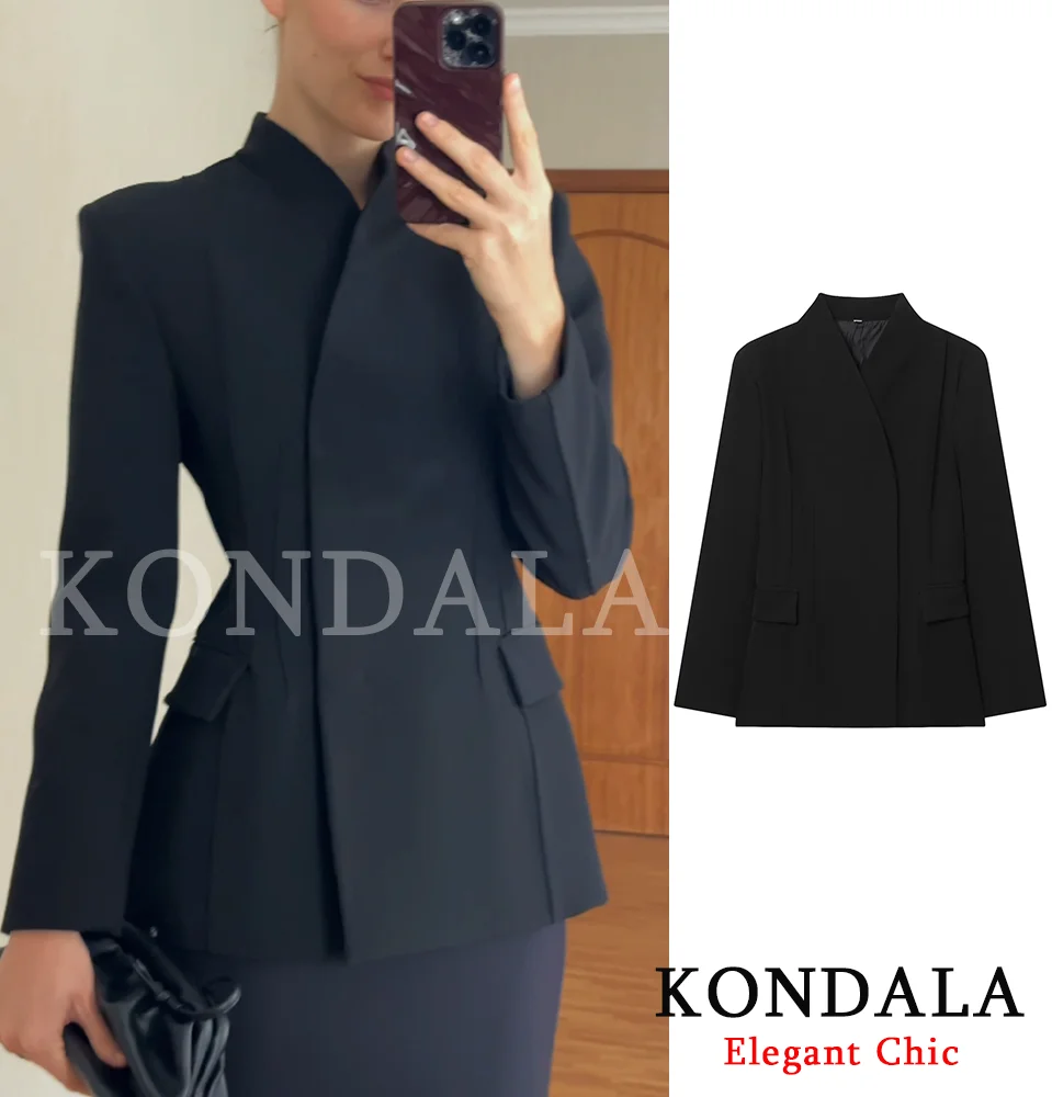 

KONDALA элегантный тонкий черный пиджак женский пиджак для поездок на работу пальто 2026, весна-осень, минималистичный офисный женский базовый тонкий пиджак для ужина