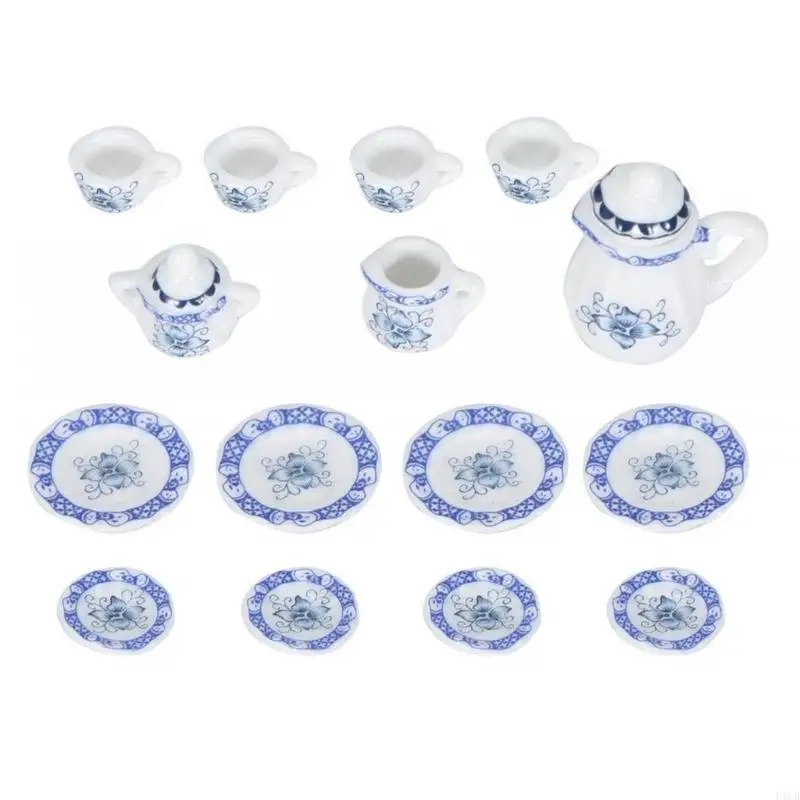 

F1CB Miniature Porcelains Cup Set 15 Pieces Accessory for Dollhouses Collector