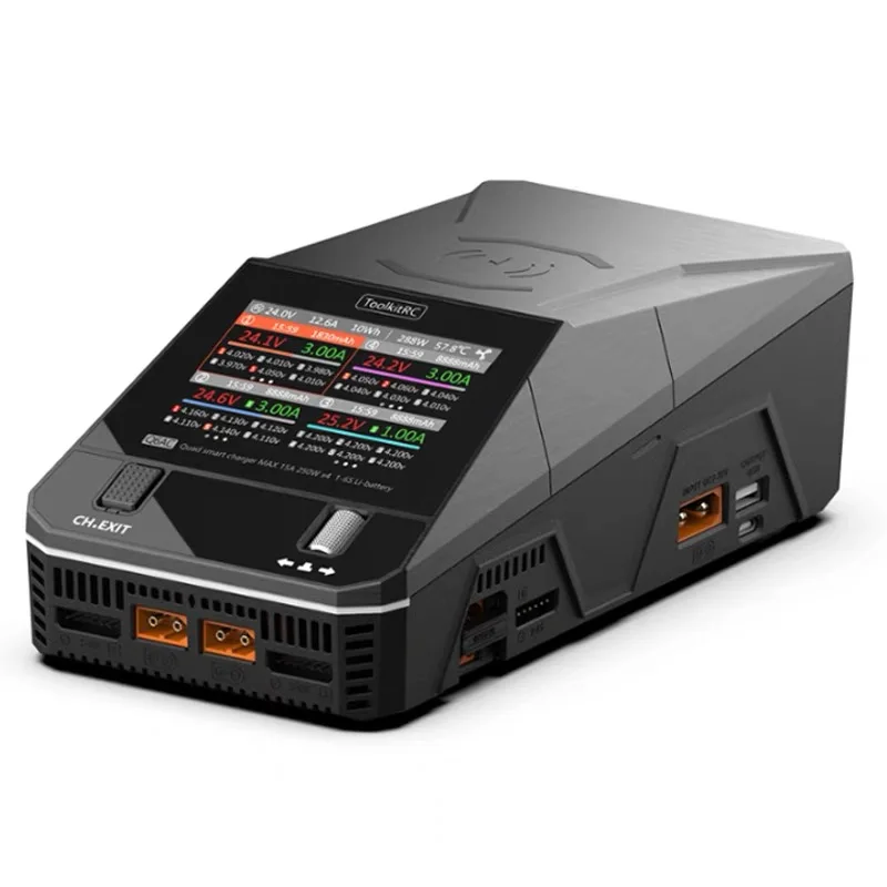 For ToolkitRC Q6AC 400W AC 1000W DC 15A * 4 Four Channel Wireless Charging 1-6S LiPo LiHV Lion Battery Charger Drone Accessories