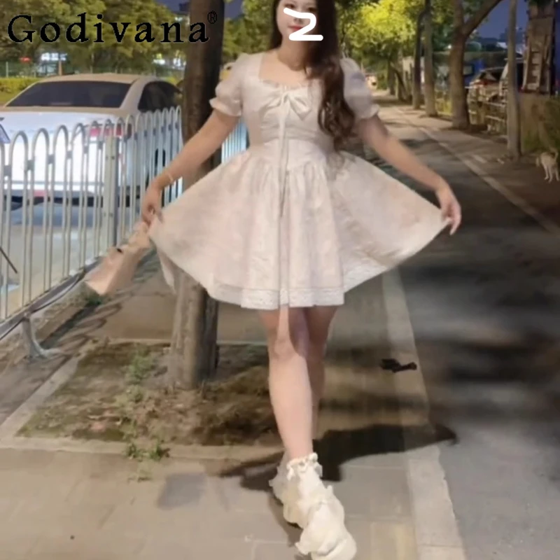 

Плюс размер L-4XL, милое жаккардовое платье принцессы с короткими рукавами и оборками, летние темпераментные французские платья трапециевидной формы с высокой талией для девочек