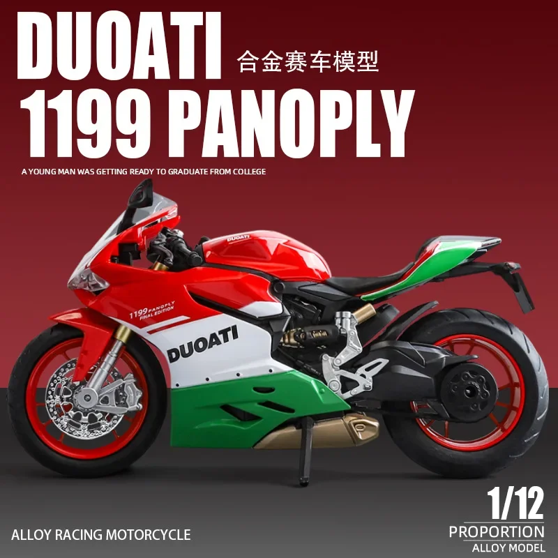 1:12 Ducati 1199 Simualtion Racing Motorcycle Model Collection Miniature Voiture Sound Light Diecast Motorbike Toy Boy Gift M69