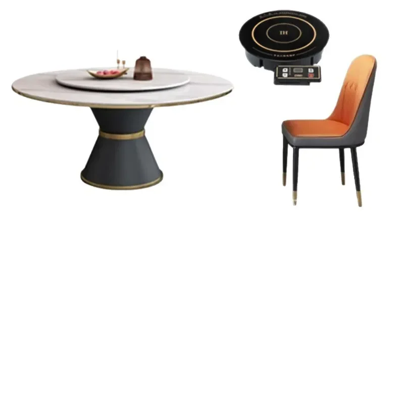 Modern Italian Sintered Stone Round Dining Table with Induction Cooker Simple Light Luxury Marble Look Small Apartment
