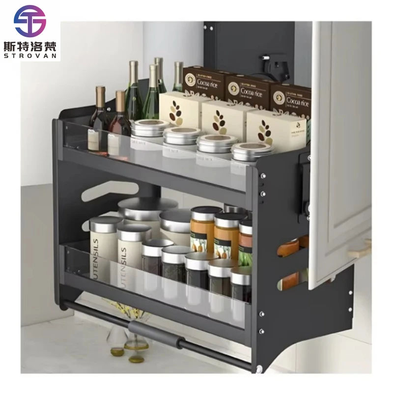 

Kitchen Lift up Basket Cupboards Tall Unit Glass Basket Pull Down Storage Kitchen Basket Cabinet